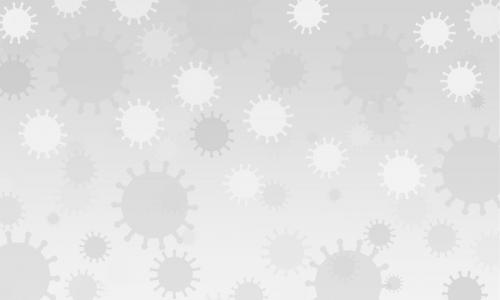 Background illustration in silver gray with a pattern of coronavirus icons