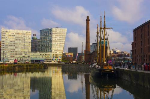 Liverpool Dock with boat and reflection
