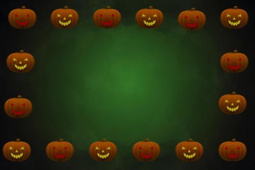 Pumpkin heads on dark vignette border with green center 2