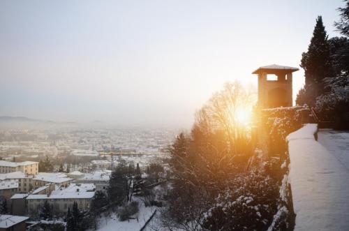 The old Citta Alta, Bergamo, with snow and bright sushine  7