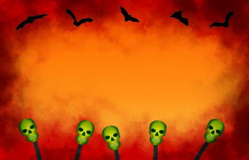 WIP halloween skulls and bats red  orange background